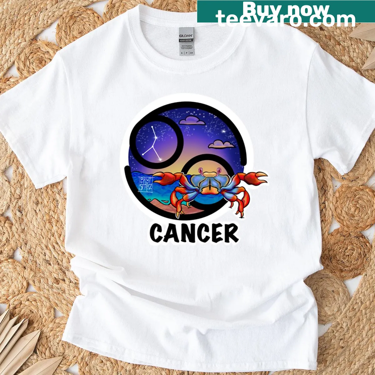 Cancer zodiac constellation graphic T-shirt — on a men's t-shirt