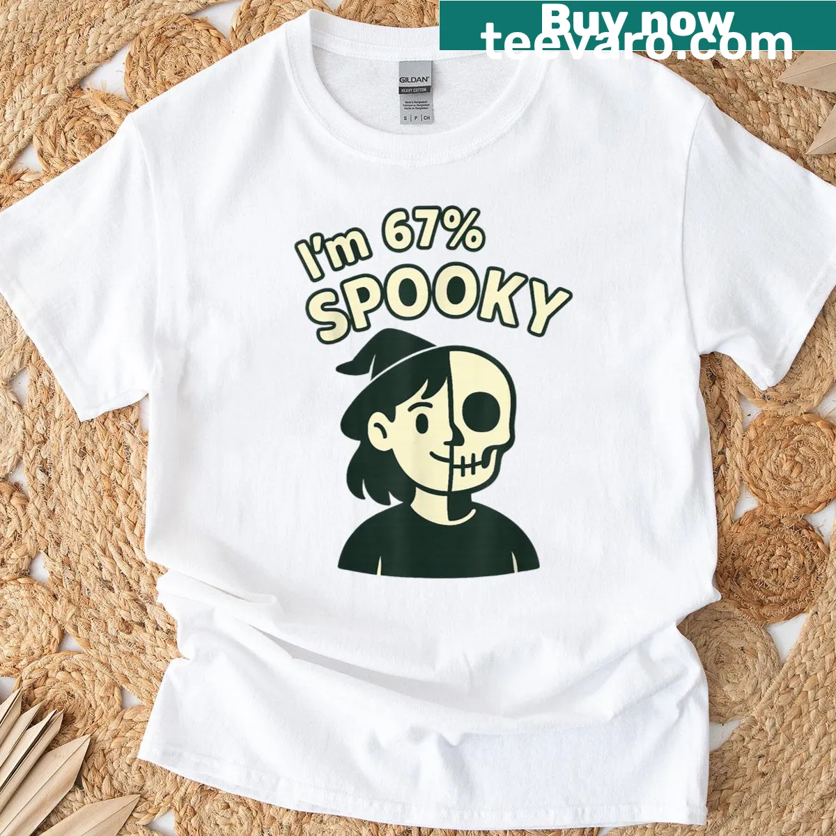 Skull illustration with Halloween motifs on a t-shirt — on a men's t-shirt