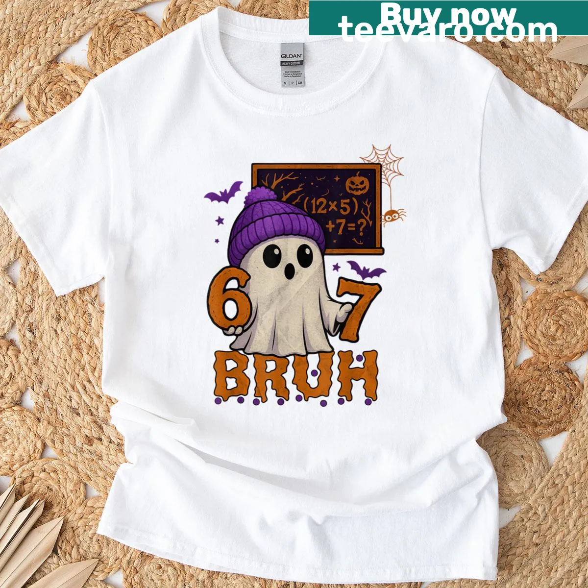 Humorous Halloween teacher t-shirt with ghost and math design — on a men's t-shirt