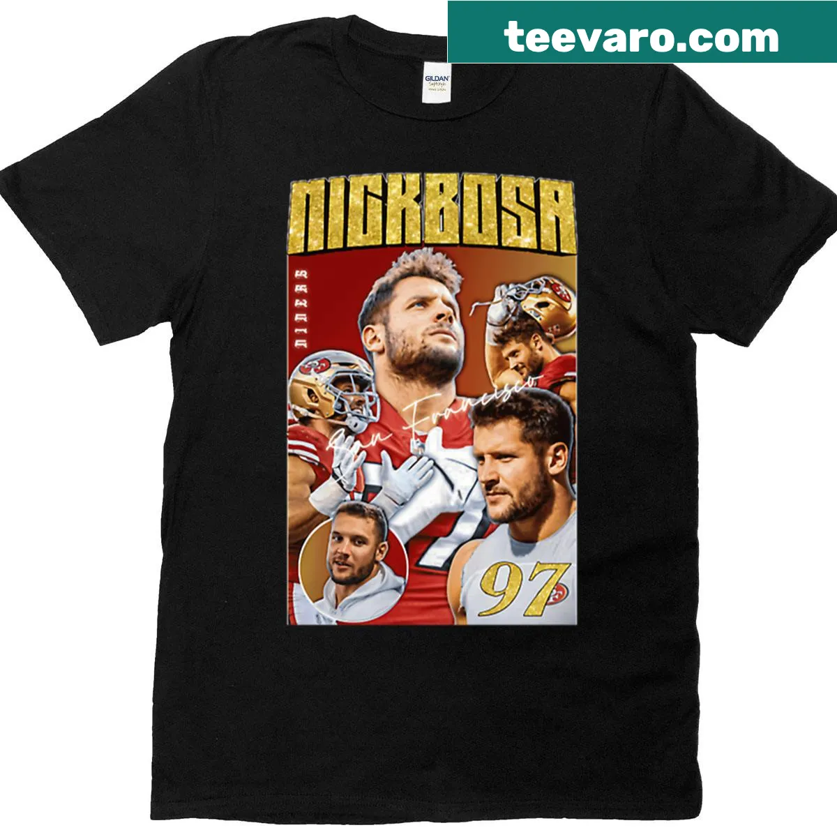 Football-themed T-shirt featuring number 97 for a defensive end — on a men's t-shirt