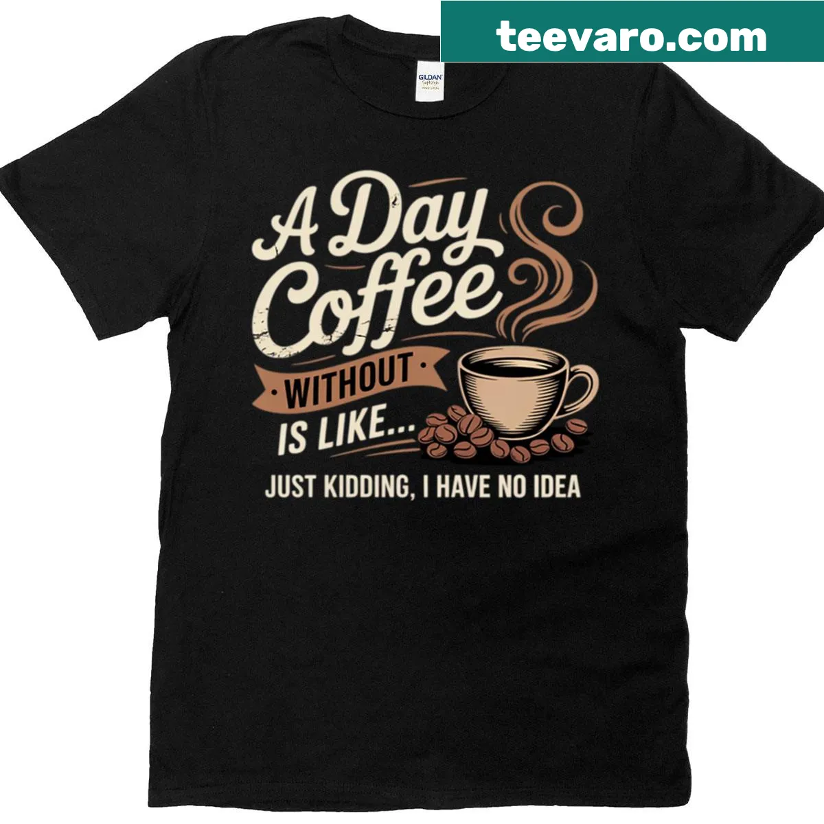 Funny coffee-themed t-shirt with playful text about caffeine dependence — on a men's t-shirt