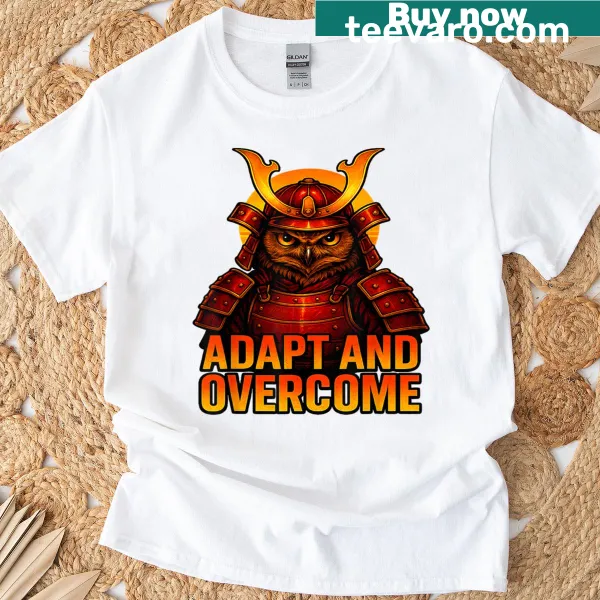 T-shirt featuring an owl samurai design, symbolizing resilience and adaptability.