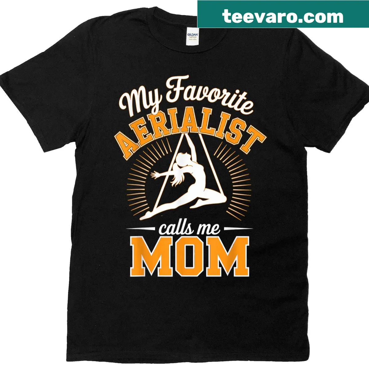 Mom T-shirt celebrating aerial silks with supportive message — on a men's t-shirt