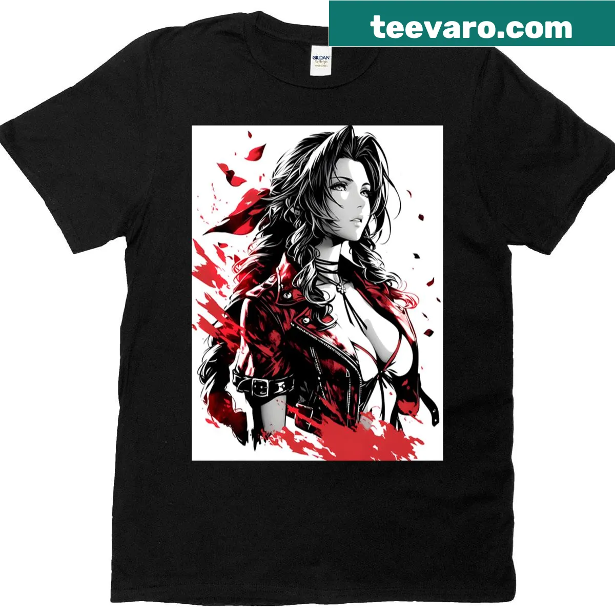 Pop art style shirt featuring Aerith from a popular game — on a men's t-shirt