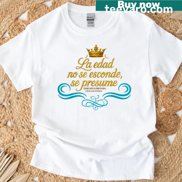 Typographic design celebrating age on a women's T-shirt