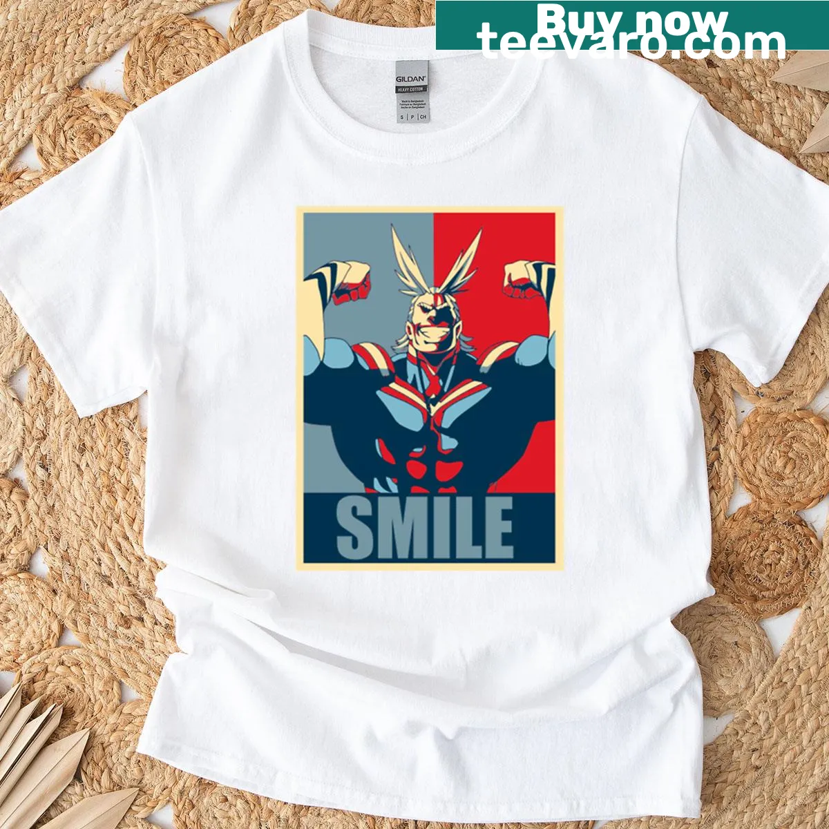 Illustration of All Might from My Hero Academia with a smile — on a men's t-shirt