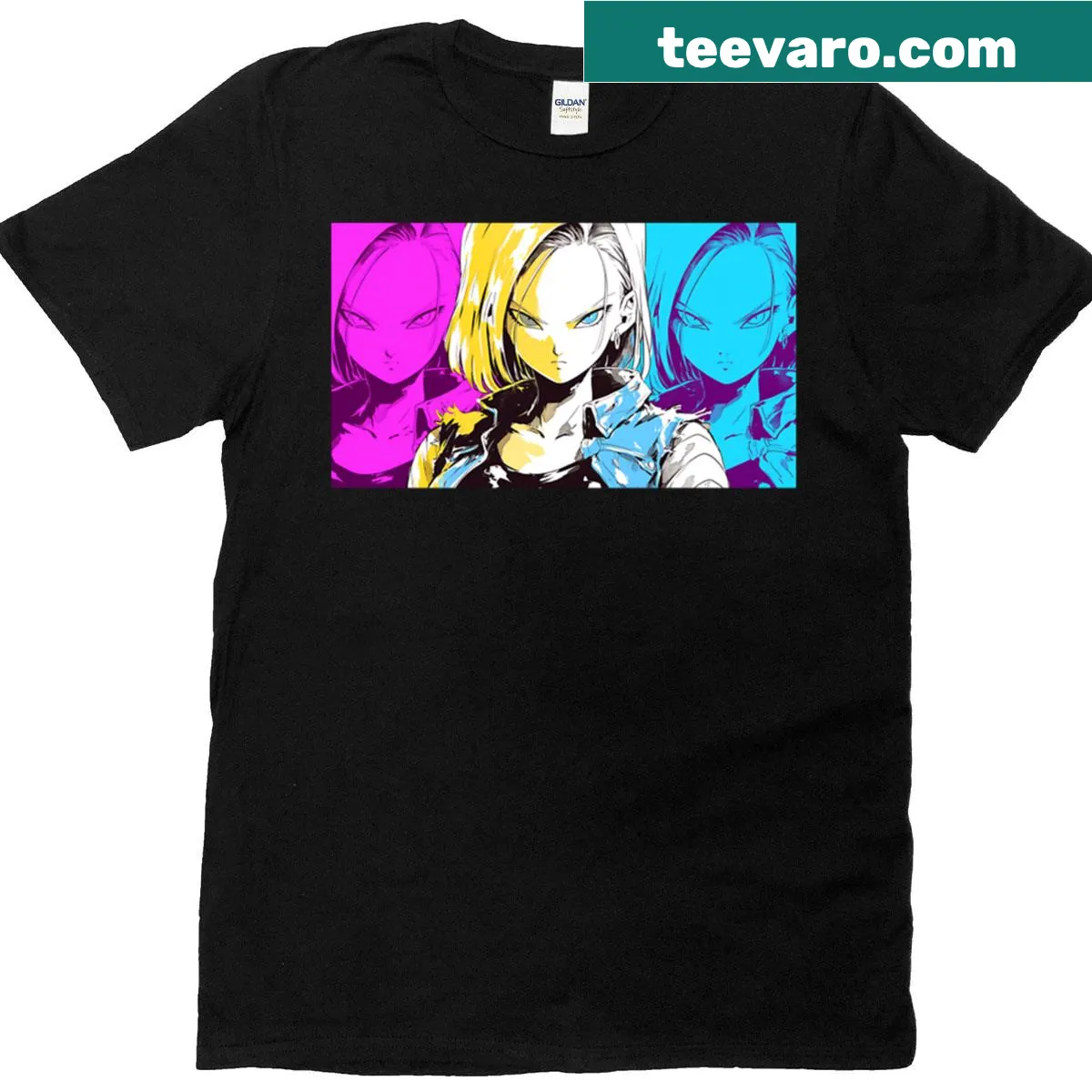 T-shirt featuring an android baddie villain waifu for anime fans — on a men's t-shirt