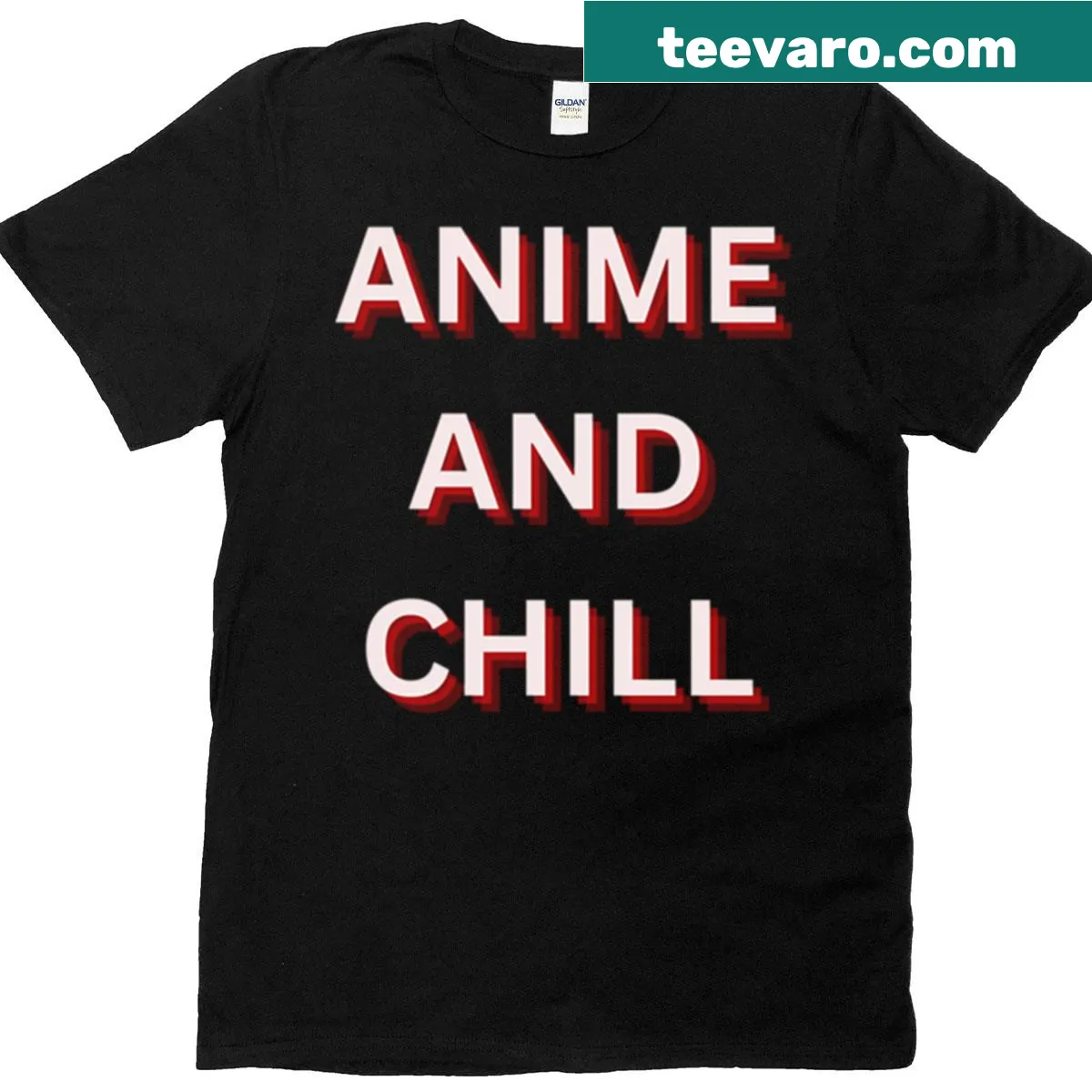 T-shirt with playful text design promoting anime and relaxation. — on a men's t-shirt