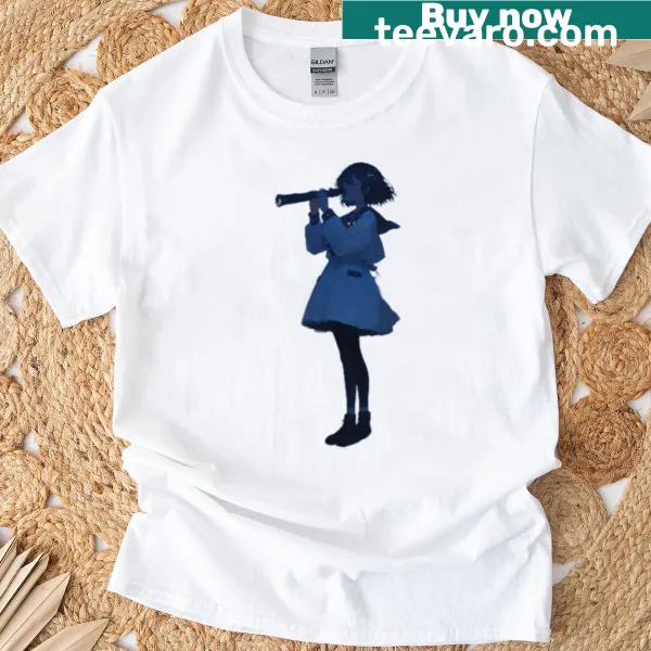 Anime girl with a telescope graphic on playful T-shirt