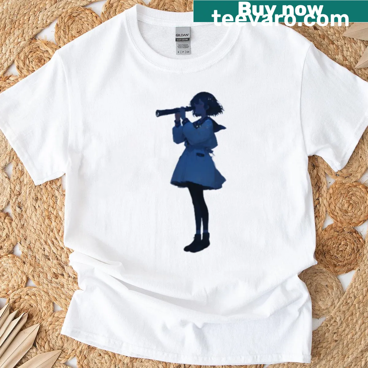 Anime girl with a telescope graphic on playful T-shirt — on a men's t-shirt
