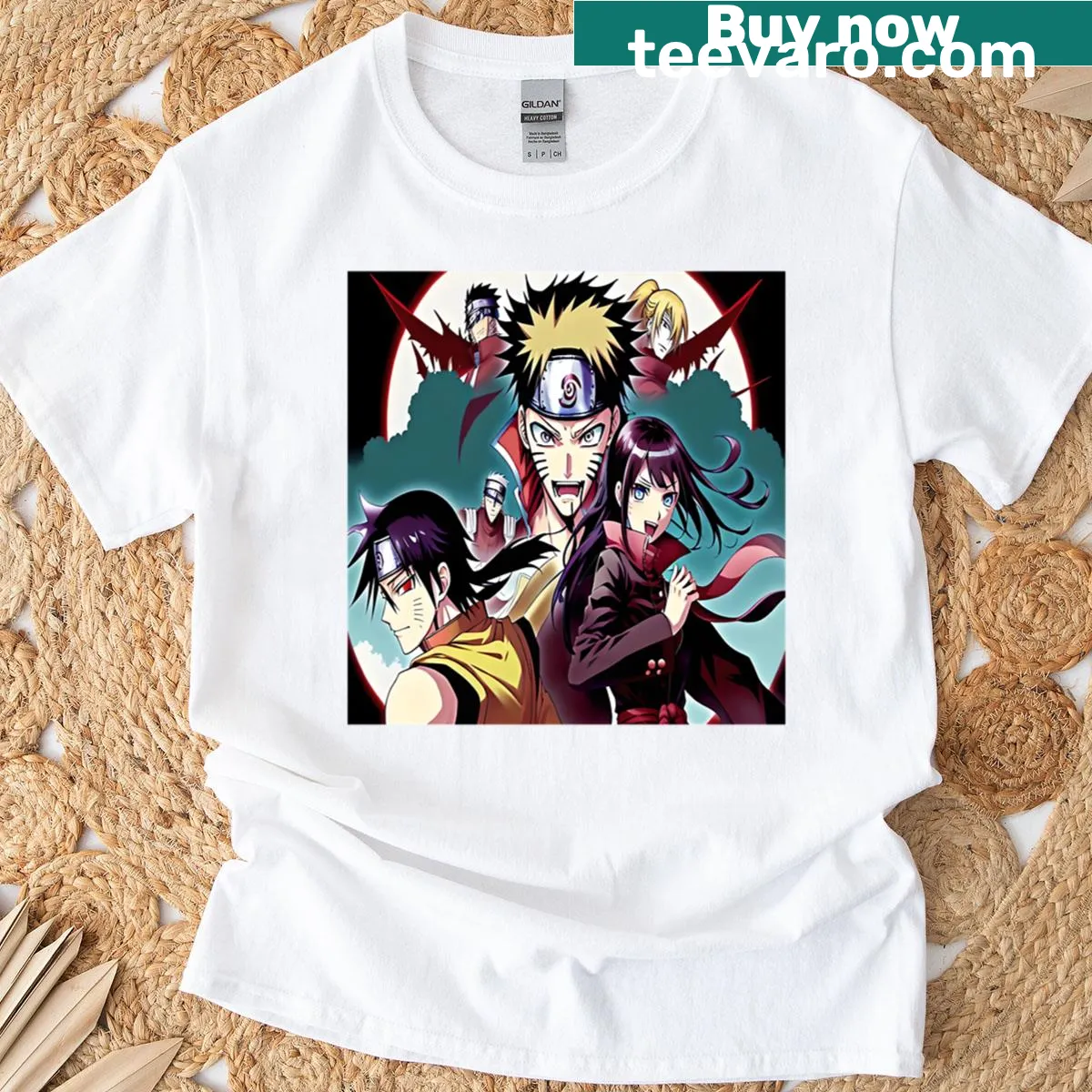 T-shirt featuring unique anime figures in artistic design — on a men's t-shirt