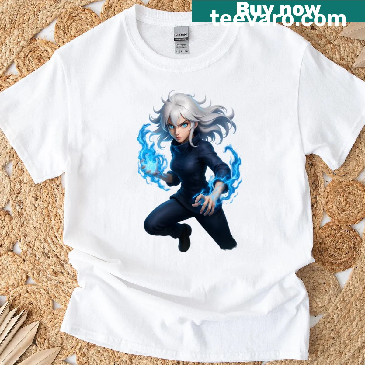 Dynamic anime warriors in battle stance on a T-shirt. — on a men's t-shirt