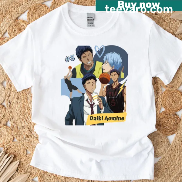 Illustrated Aomine Daiki T-shirt featuring a dynamic pose from anime.