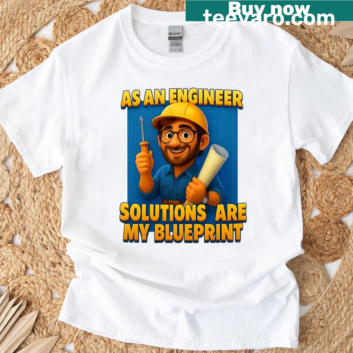 Motivational engineering quote shirt reading 'Solutions Are My Blueprint' in bold typography — on a men's t-shirt
