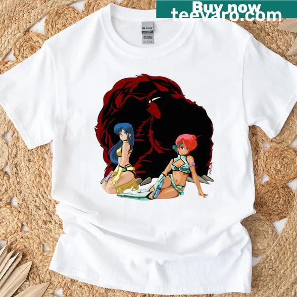 Illustration of The Dirty Pair characters on a t-shirt