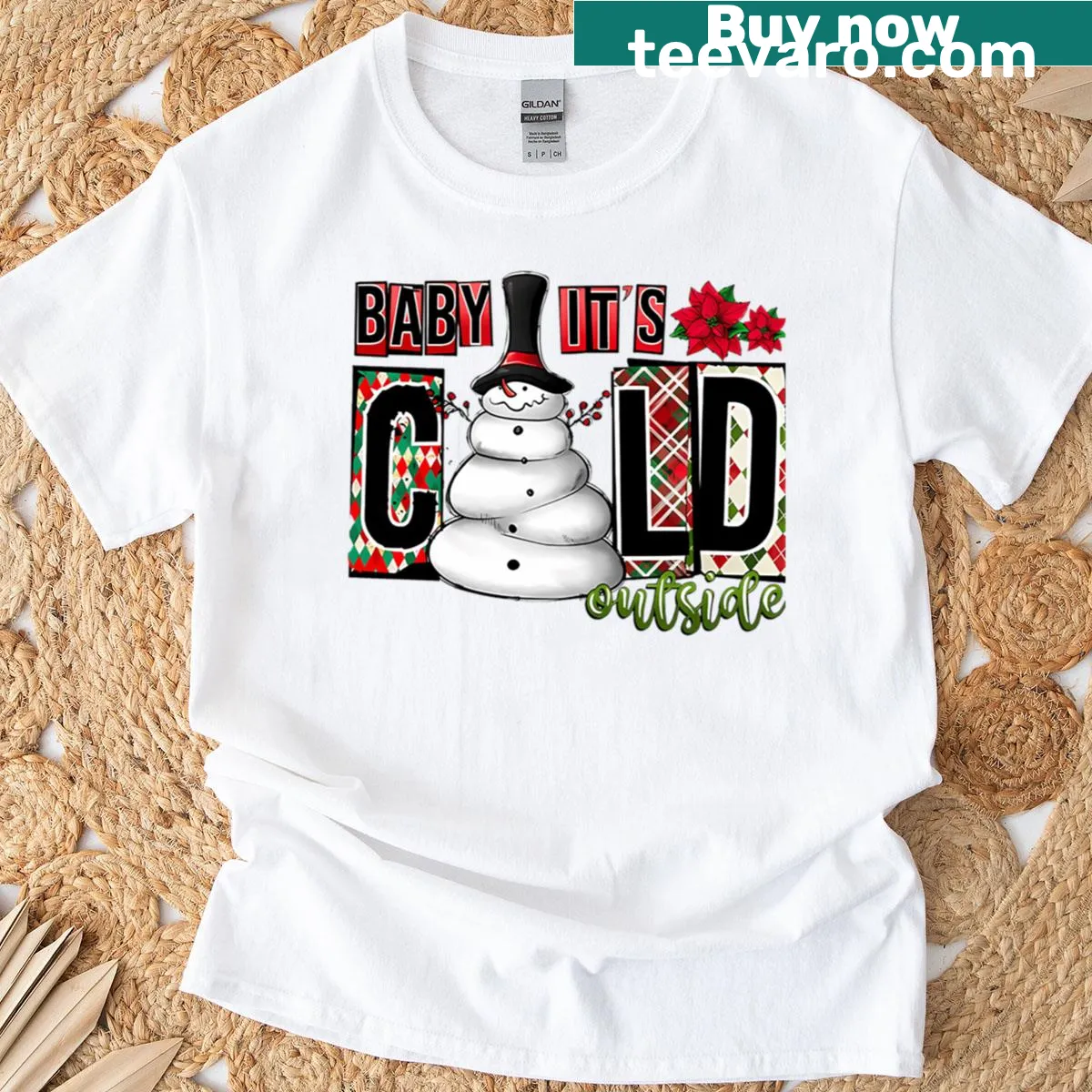 Whimsical snowman graphic with festive lettering on t-shirt — on a men's t-shirt