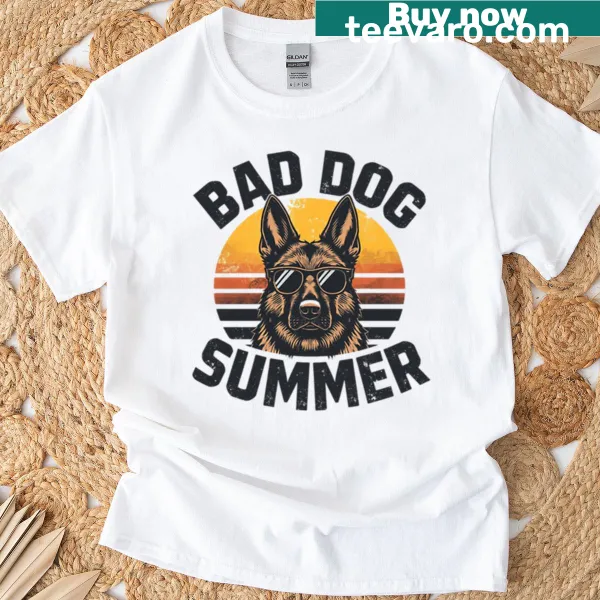 Vintage design of a bad dog with humorous text on a t-shirt