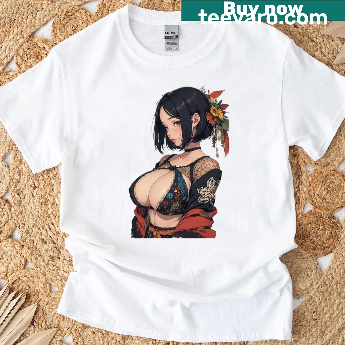 Illustrated anime girl graphic T-shirt — on a men's t-shirt