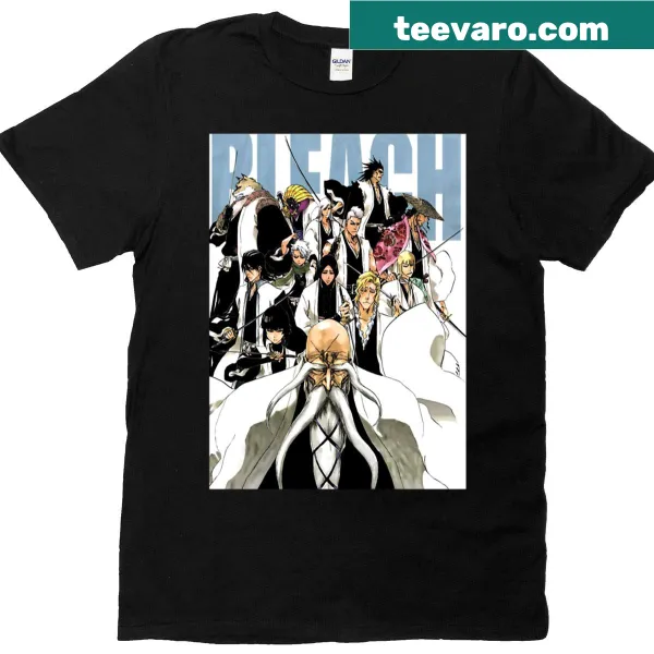 Cartoon-style graphic of popular anime characters and themes on T-shirt, celebrating anime fandom