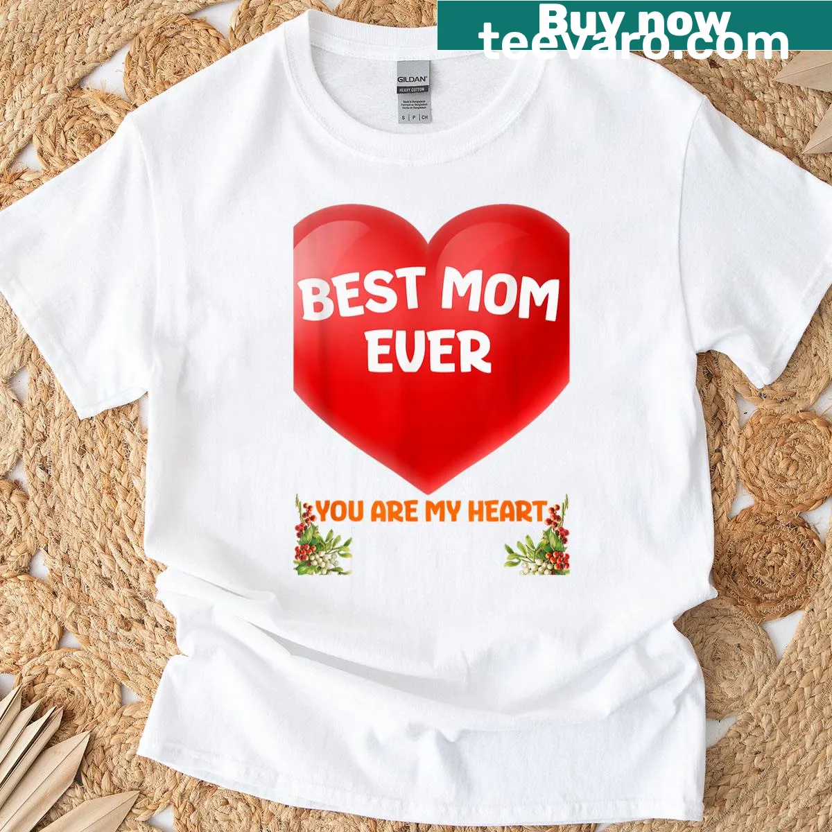 T-shirt saying Best Mom Ever with heart design. — on a men's t-shirt