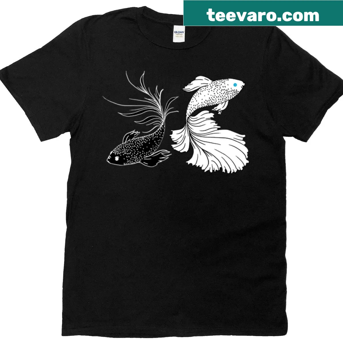 Illustration of a black and white Betta fish on a t-shirt — on a men's t-shirt