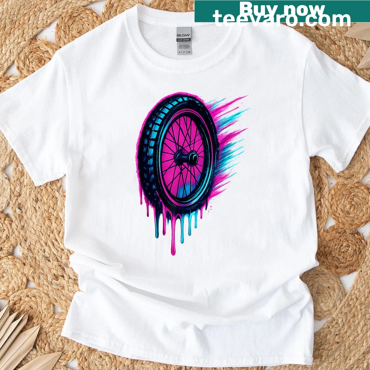 Cartoon BMX bike rider with dripping ice cream wheels design — on a men's t-shirt