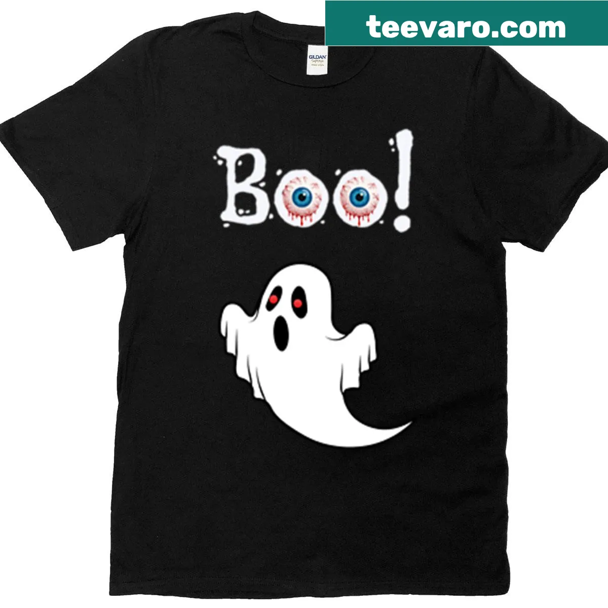 Whimsical 'Boo' text surrounded by ghost graphics — on a men's t-shirt