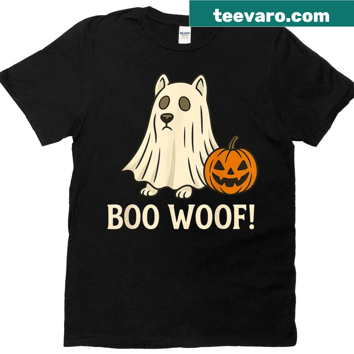 Cute ghost dog design for Halloween on a T-shirt. — on a men's t-shirt
