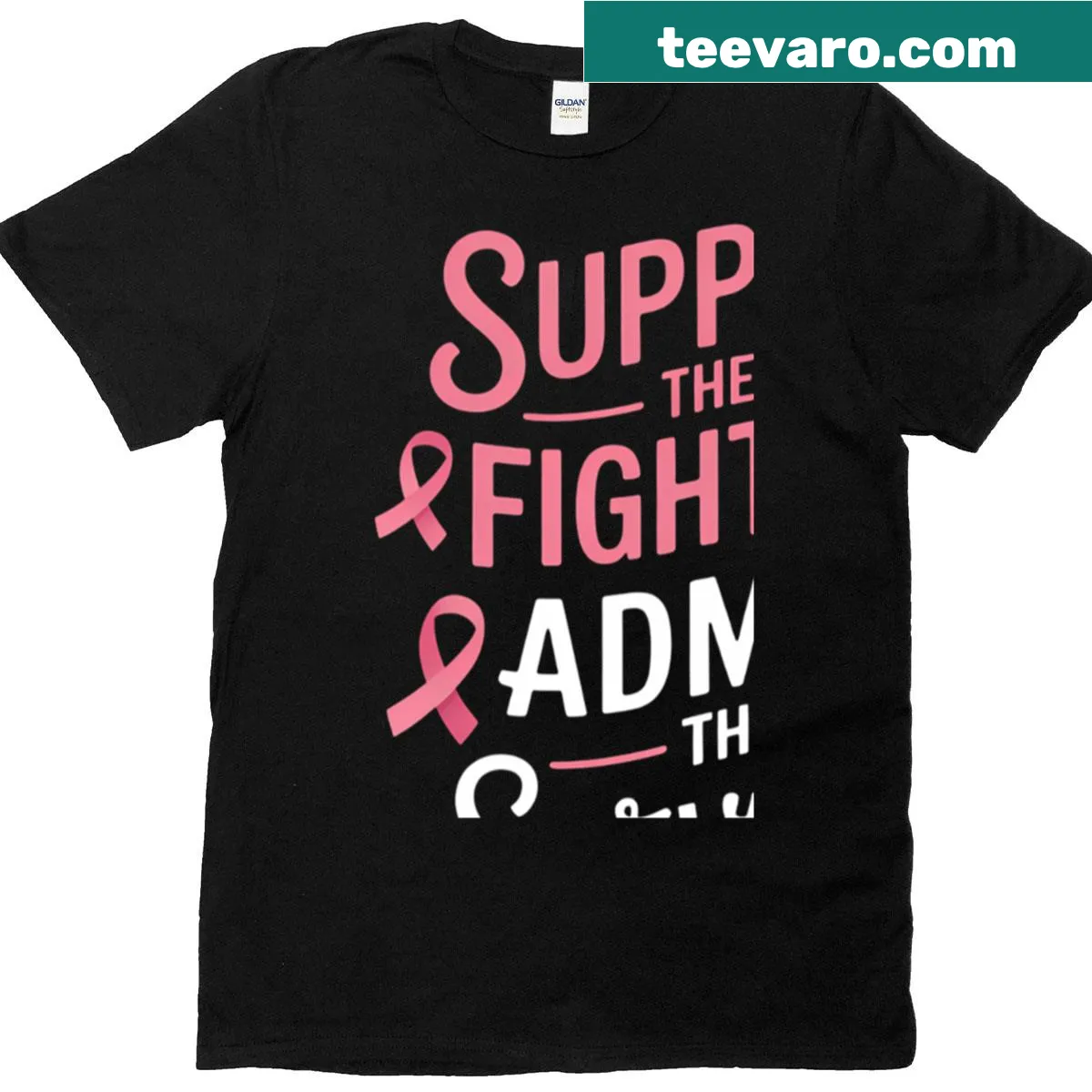 Supportive breast cancer awareness message on t-shirt — on a men's t-shirt