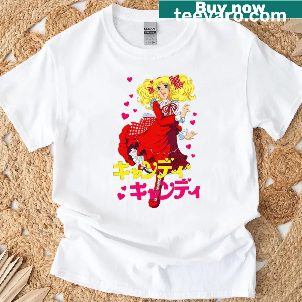 Anime-themed Candy Candy T-shirt with playful character illustration