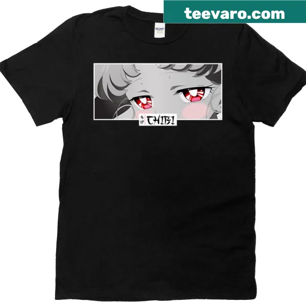 Cozy T-shirt featuring chibi anime eyes in monochrome design