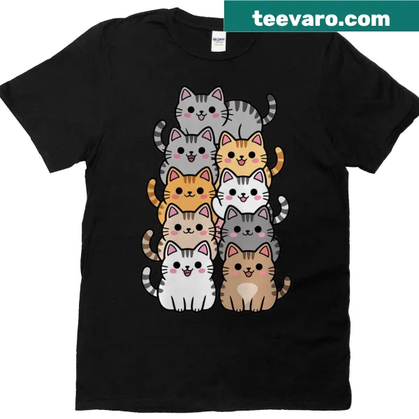 Chibi cat pile design on a cute T-shirt