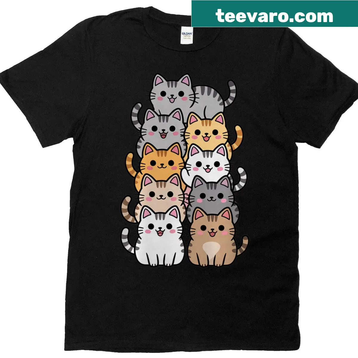 Chibi cat pile design on a cute T-shirt — on a men's t-shirt
