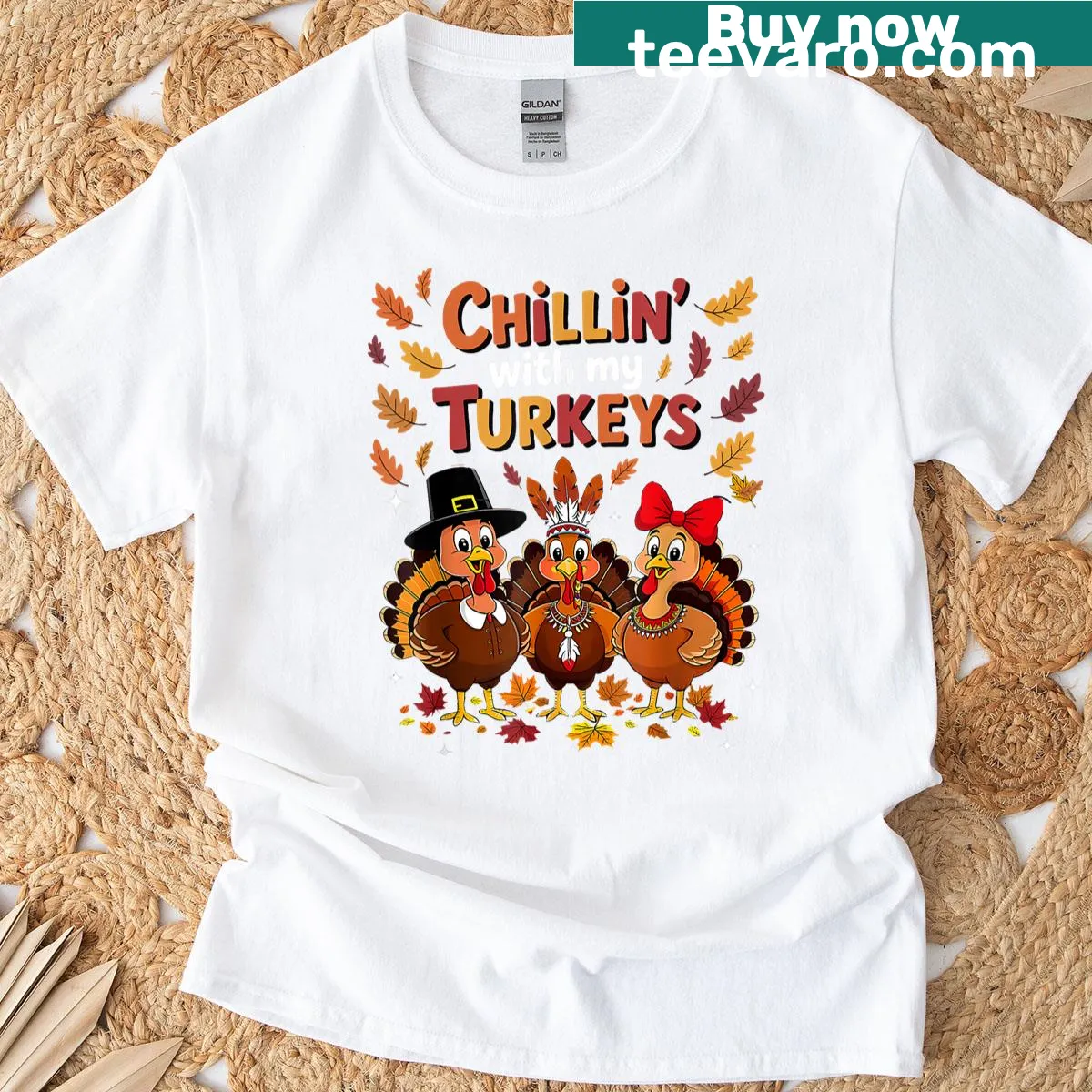 Thanksgiving-themed T-shirt with playful typography featuring turkeys — on a men's t-shirt