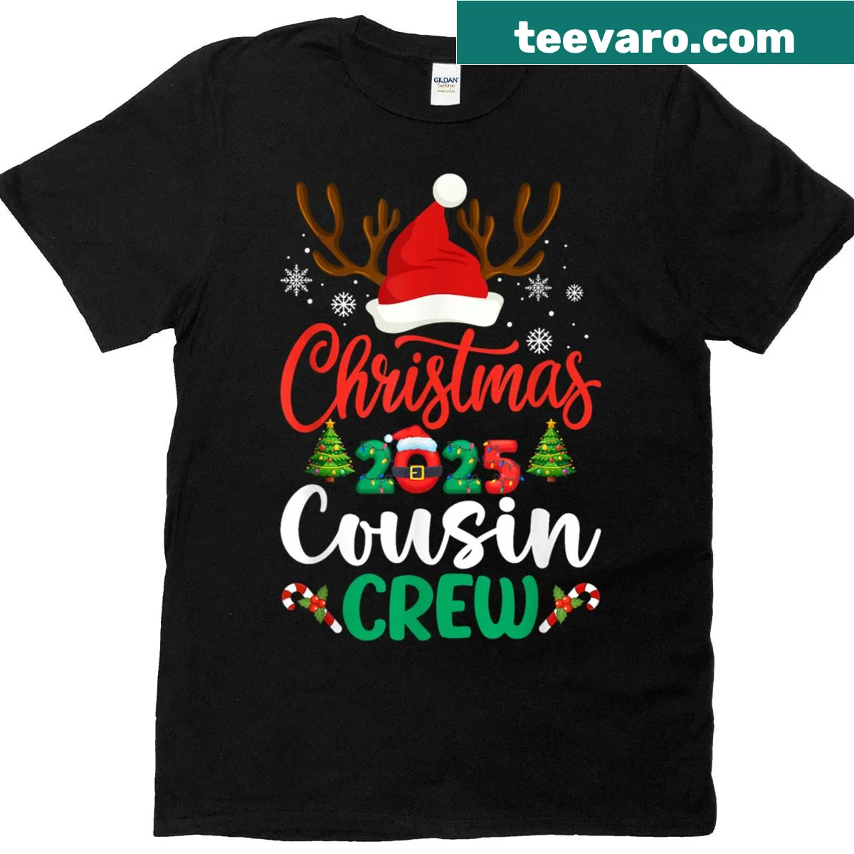 Cousin Crew Christmas t-shirt with lights design for family gatherings — on a men's t-shirt