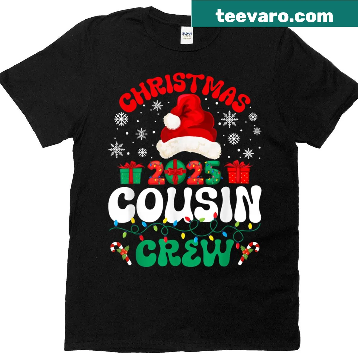 Funny Christmas Cousin Crew typography T-shirt for family gatherings — on a men's t-shirt