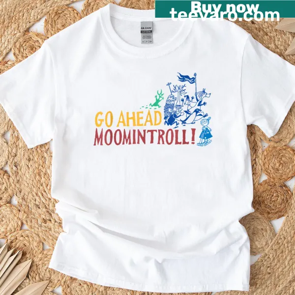 Moomintroll engaging in winter sports on a t-shirt