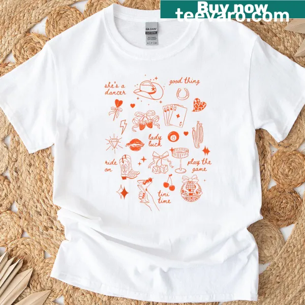 T-shirt with doodles of a cowgirl and western themes