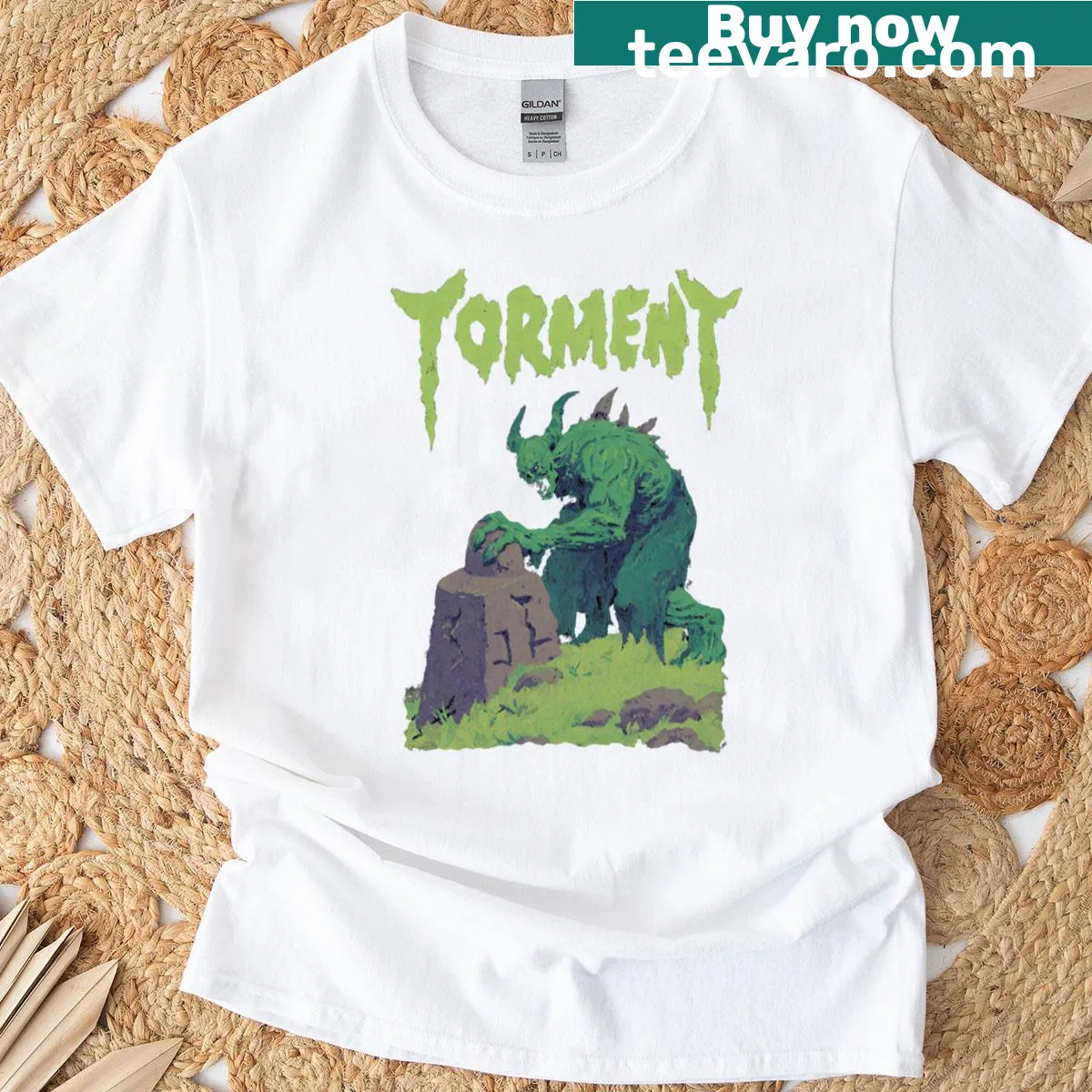 Bold graphic of a crypt beast rising, perfect for fantasy fans — on a men's t-shirt