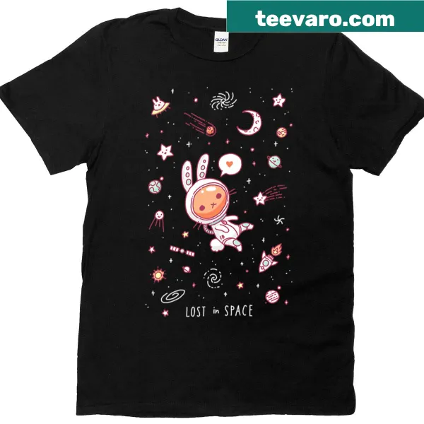 Cute bunny floating in space on a whimsical t-shirt