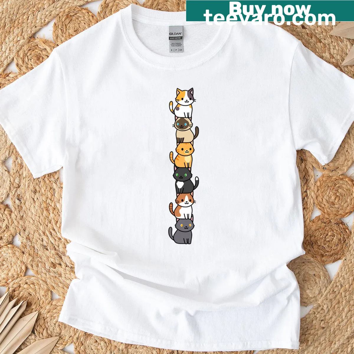 Illustration of cute cats on an oversized t-shirt. — on a men's t-shirt
