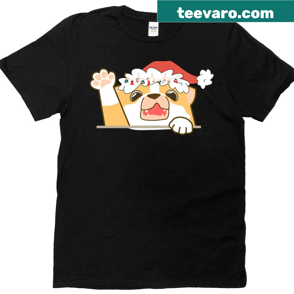 Kawaii corgi wearing Santa hat graphic for dog lovers — on a men's t-shirt