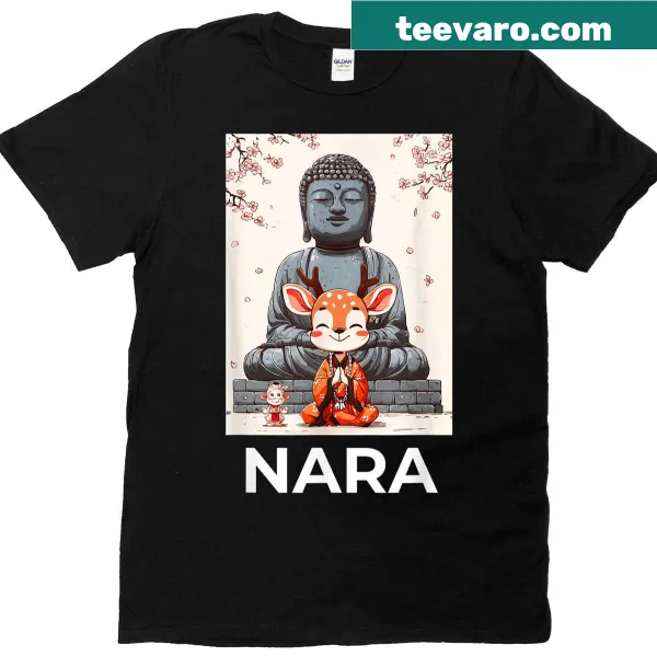 Cute deer meditating with the Great Buddha illustration