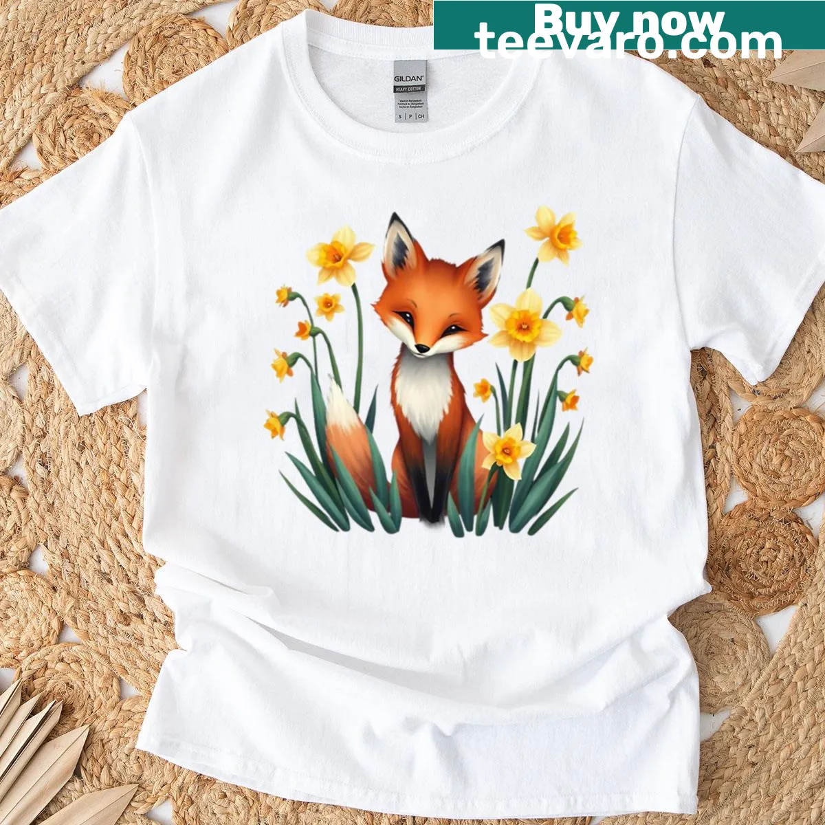 Adorable T-shirt featuring a playful fox illustration — on a men's t-shirt
