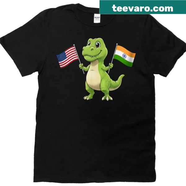 Cute T-rex with USA and Jamaica flags illustration