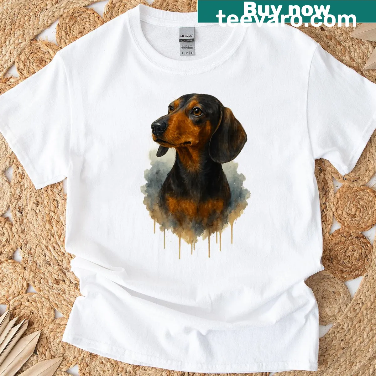 Watercolor portrait of a dachshund on a T-shirt — on a men's t-shirt