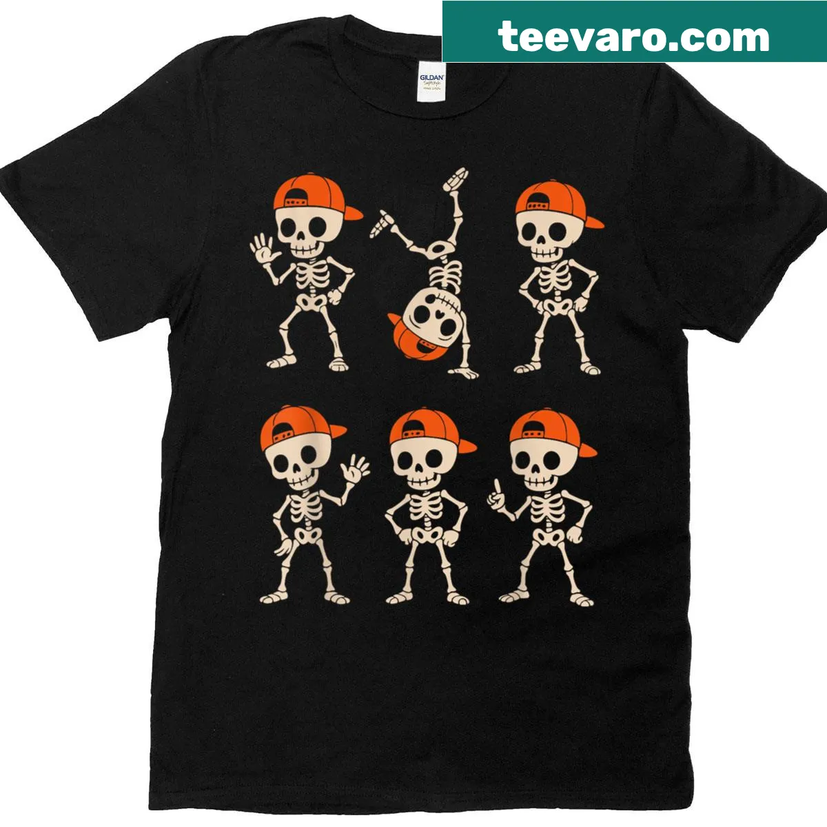 Cartoon t-shirt with a dancing skeleton design for kids — on a men's t-shirt