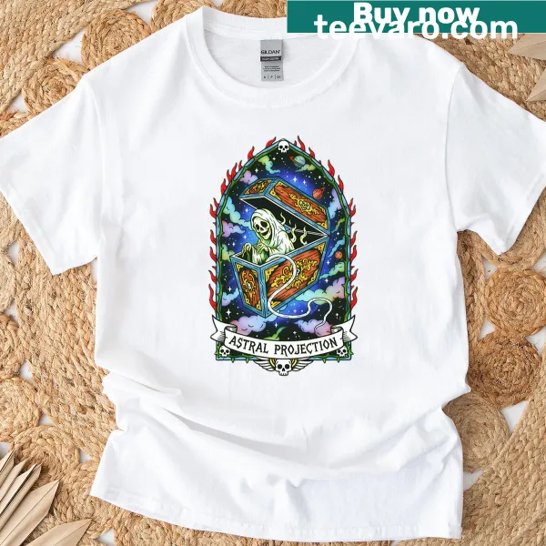 Retro horror T-shirt featuring astral projection design