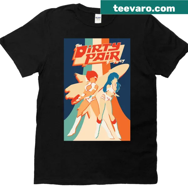 Vintage-style T-shirt featuring Dirty Pair anime poster design