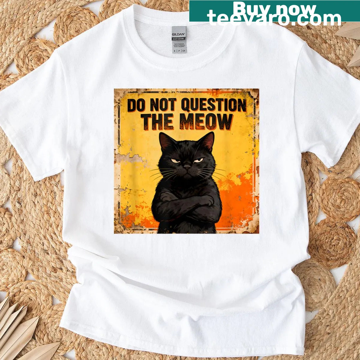 Funny T-shirt with the phrase 'Do Not Question The Meow' — on a men's t-shirt